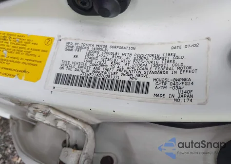 2002 Toyota Highlander V6 from USA, damaged, VIN JTEHF21A020091371